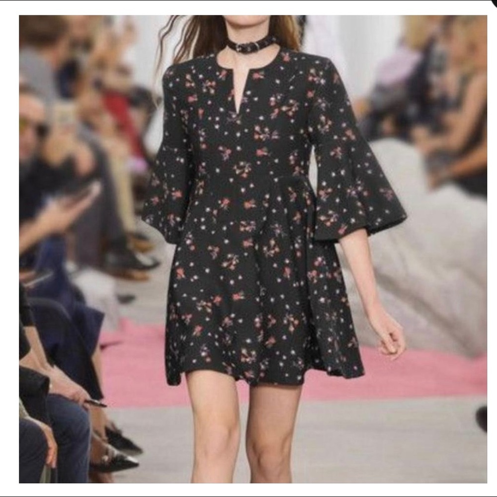 Carven Black Floral Bell Sleeve Dress size 42